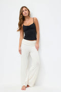 Folded wide yoga trousers - Dusty blue