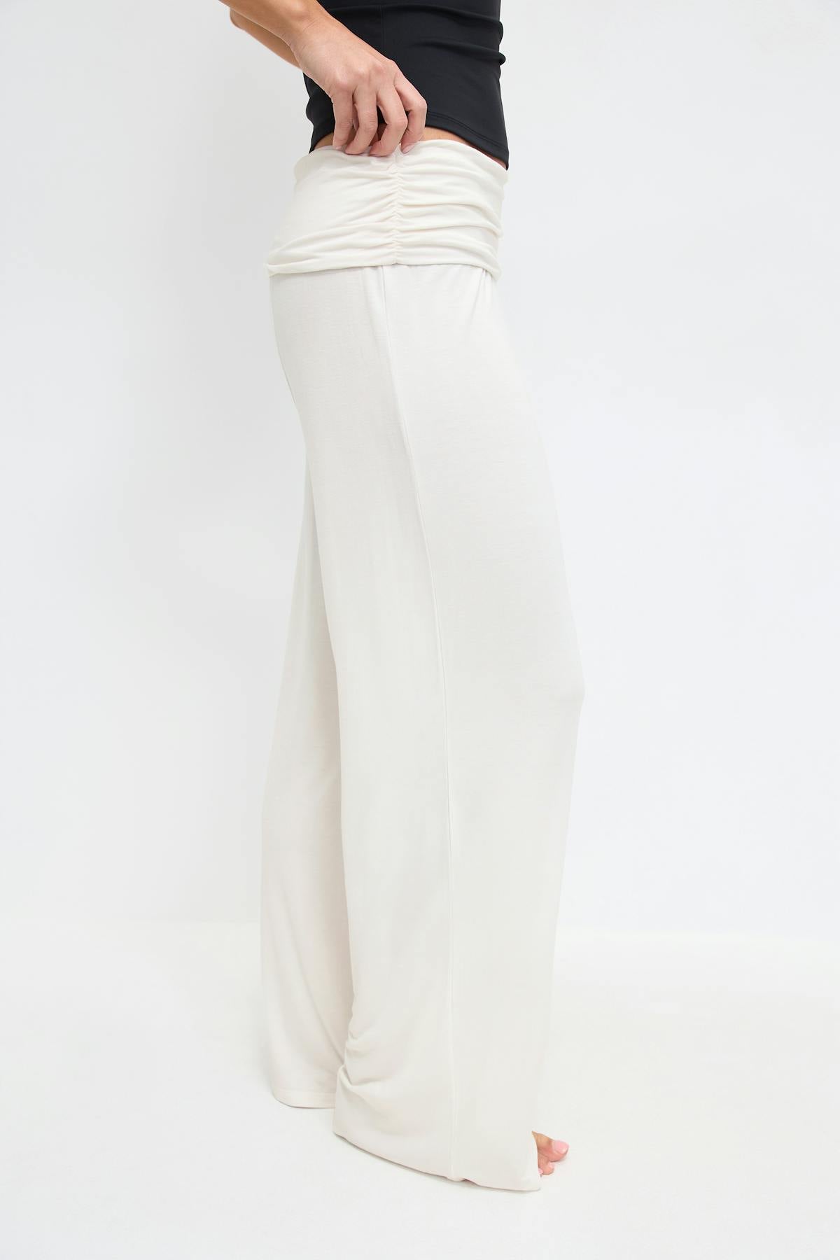 Folded wide yoga trousers - Dusty blue