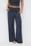 Folded wide yoga trousers - Dusty blue