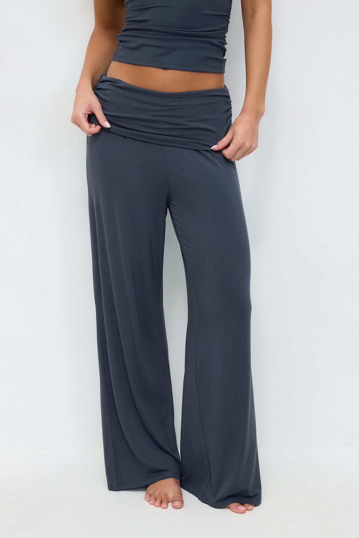 Folded wide yoga trousers - Dusty blue
