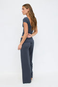 Folded wide yoga trousers - Dusty blue