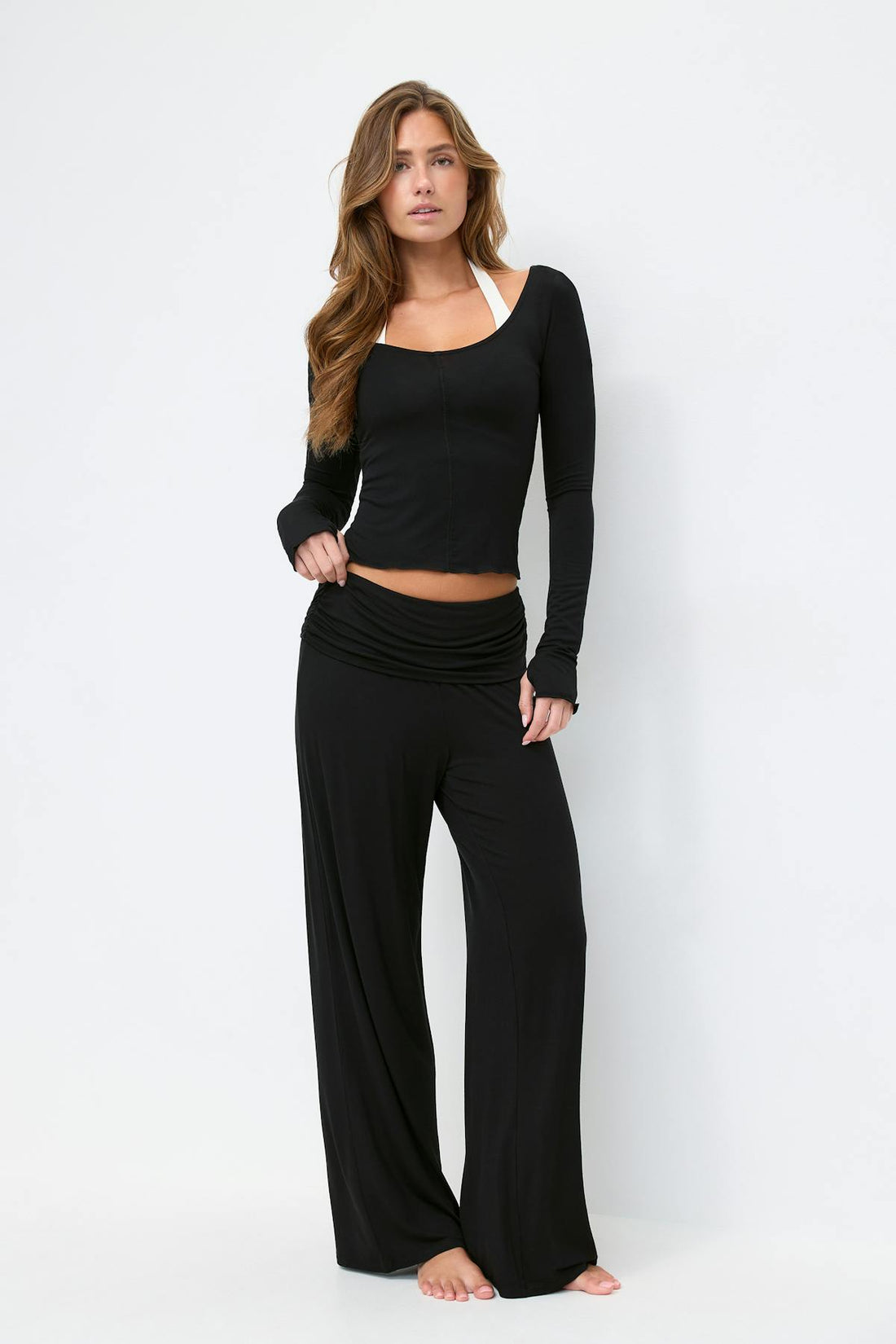 Folded wide yoga trousers - Noir