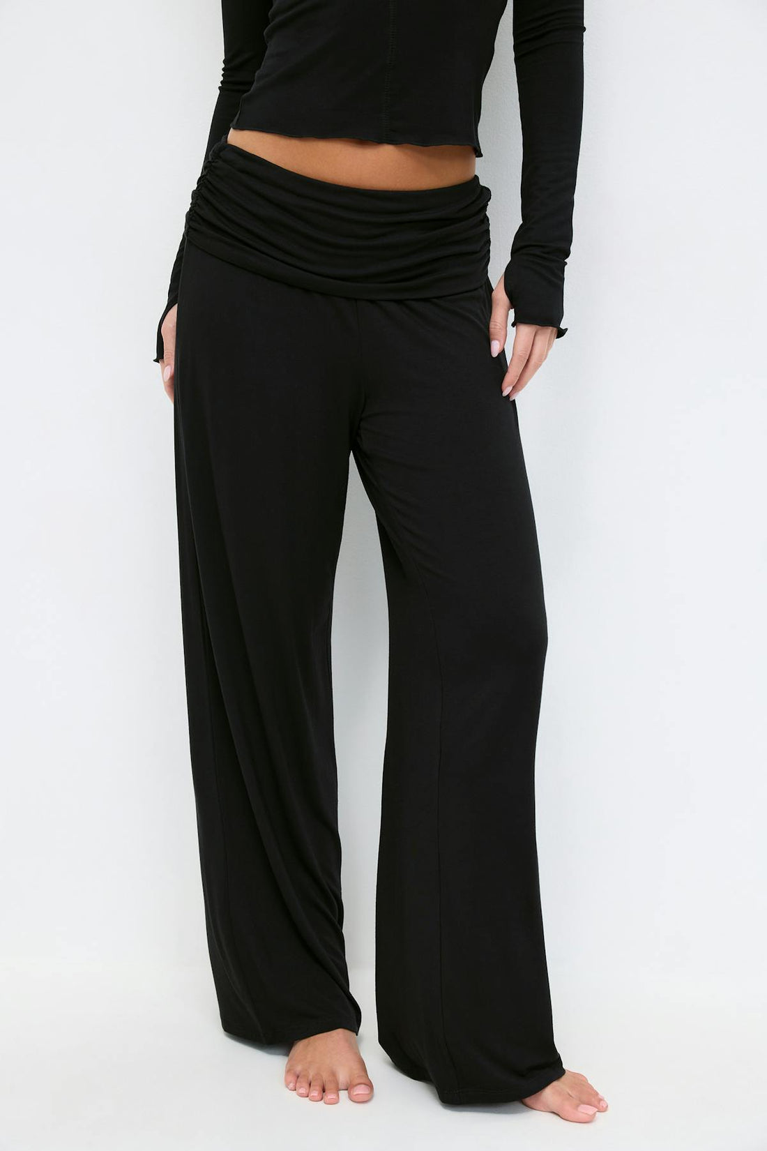 Folded wide yoga trousers - Noir