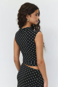 Dot funnel neck top - Black dot