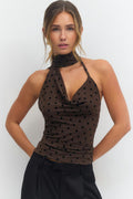 Dot halterneck top - Brown dot aop