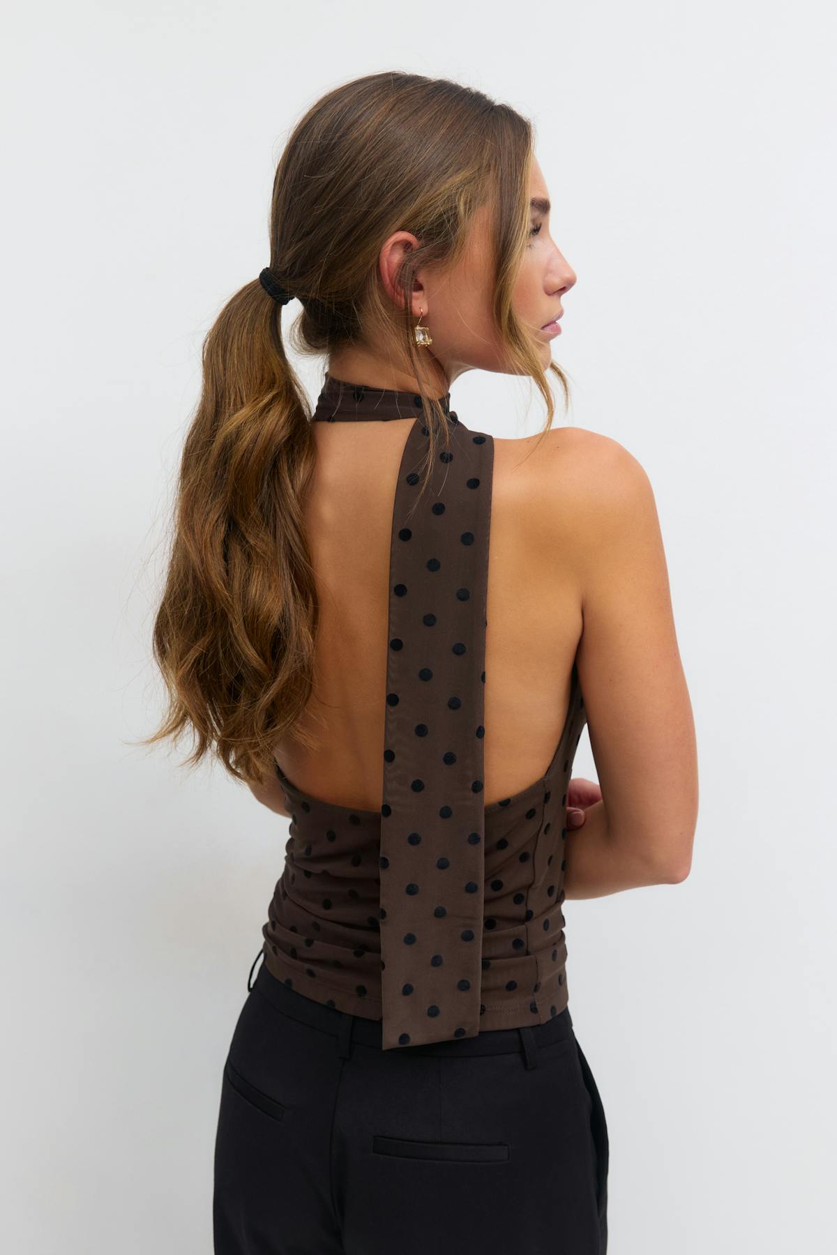 Dot halterneck top - Brown dot aop