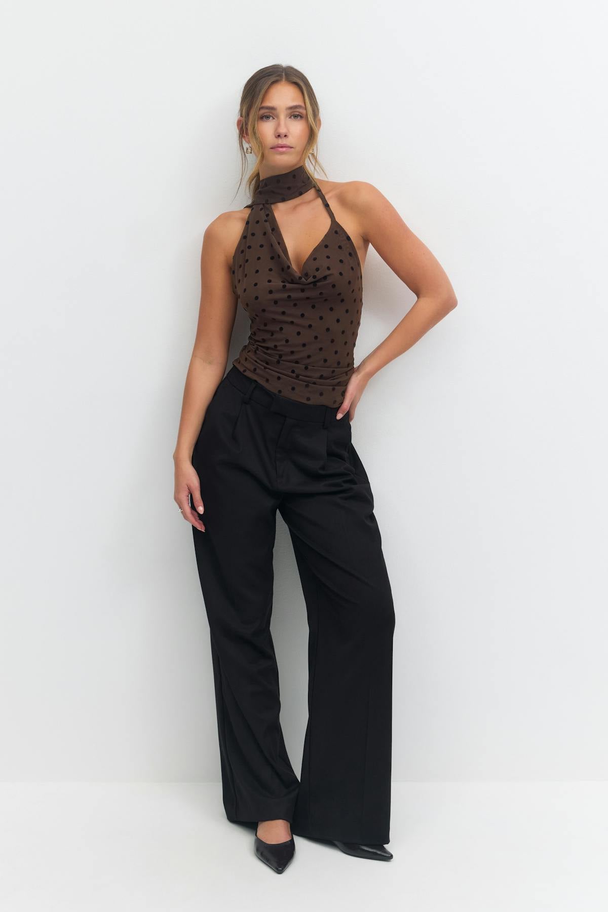 Dot halterneck top - Brown dot aop