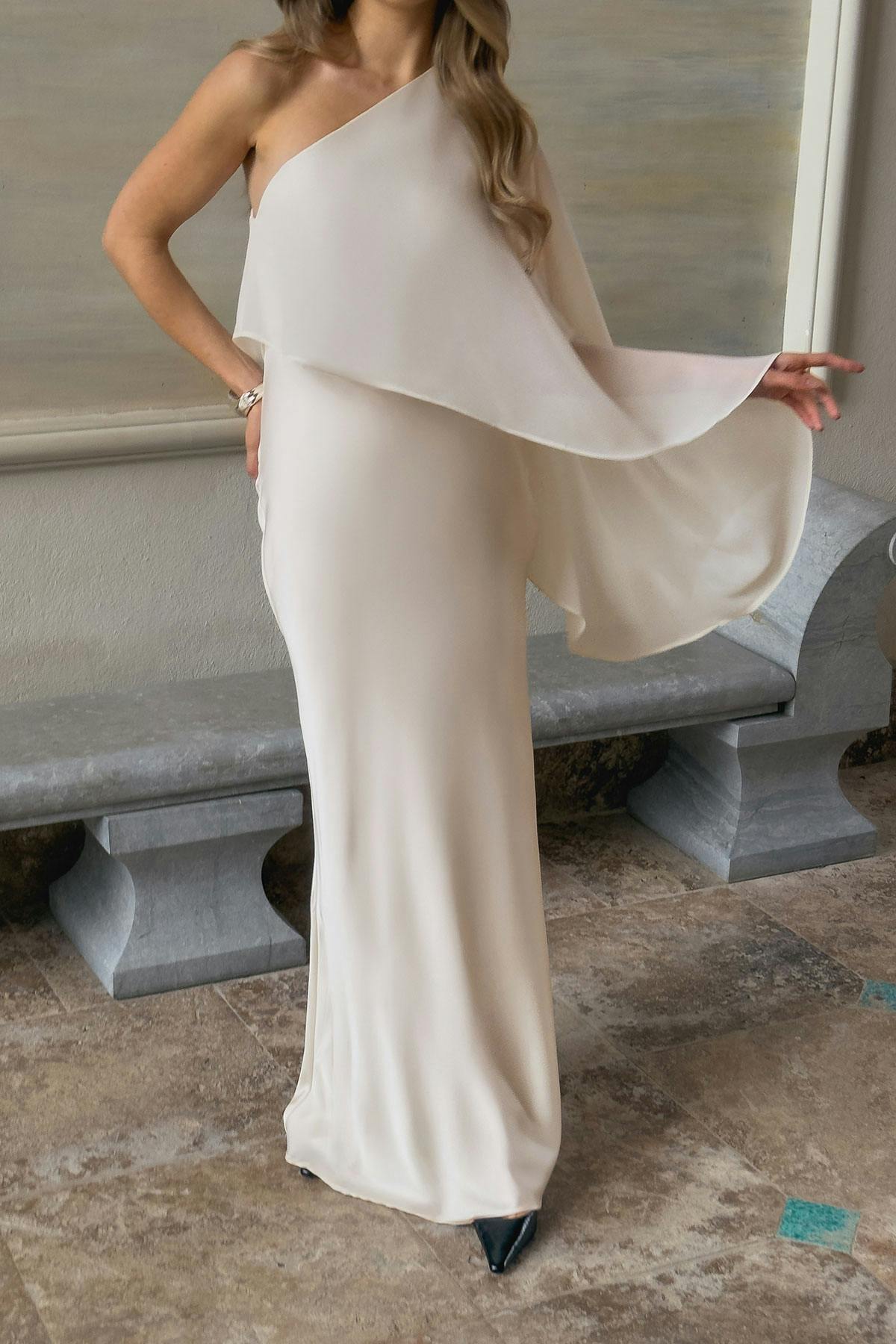 One shoulder maxi dress - Creme