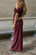 Draped satin maxi dress - Bordeaux
