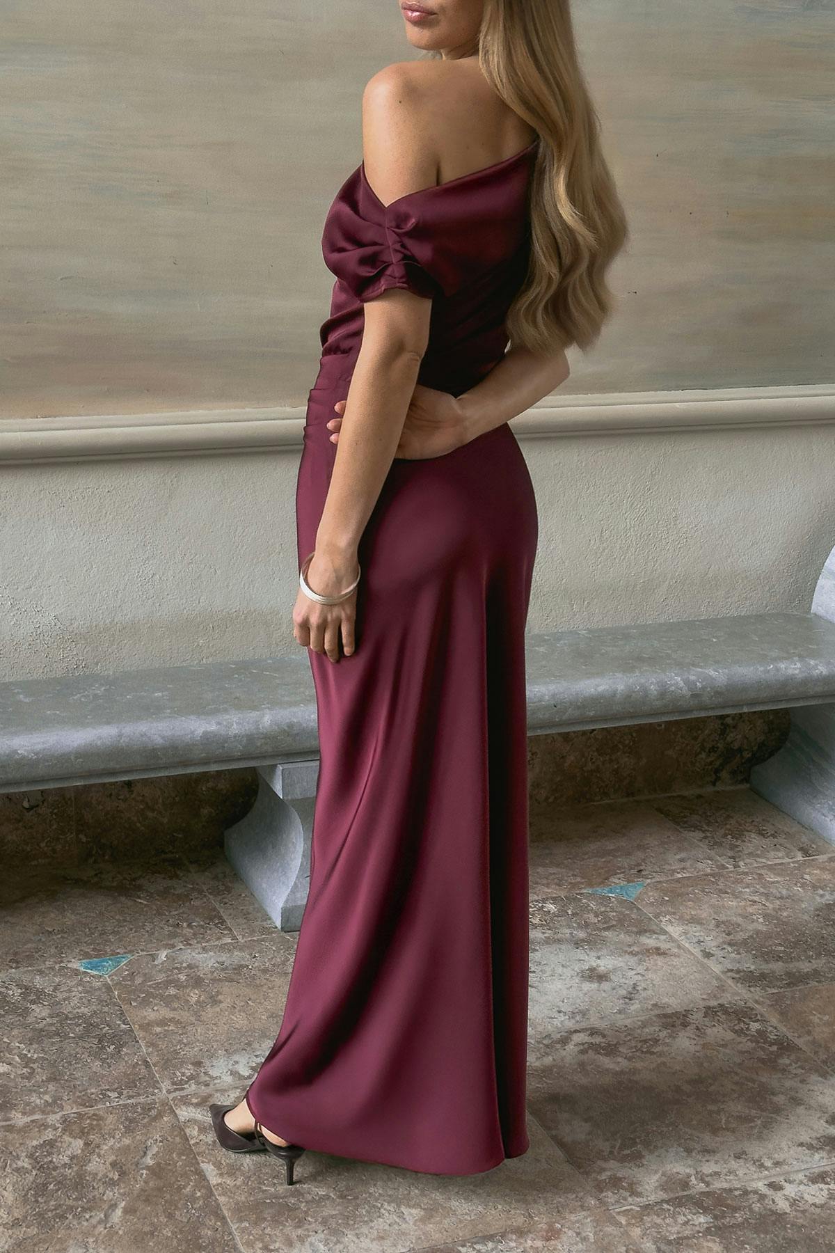 Draped satin maxi dress - Bordeaux