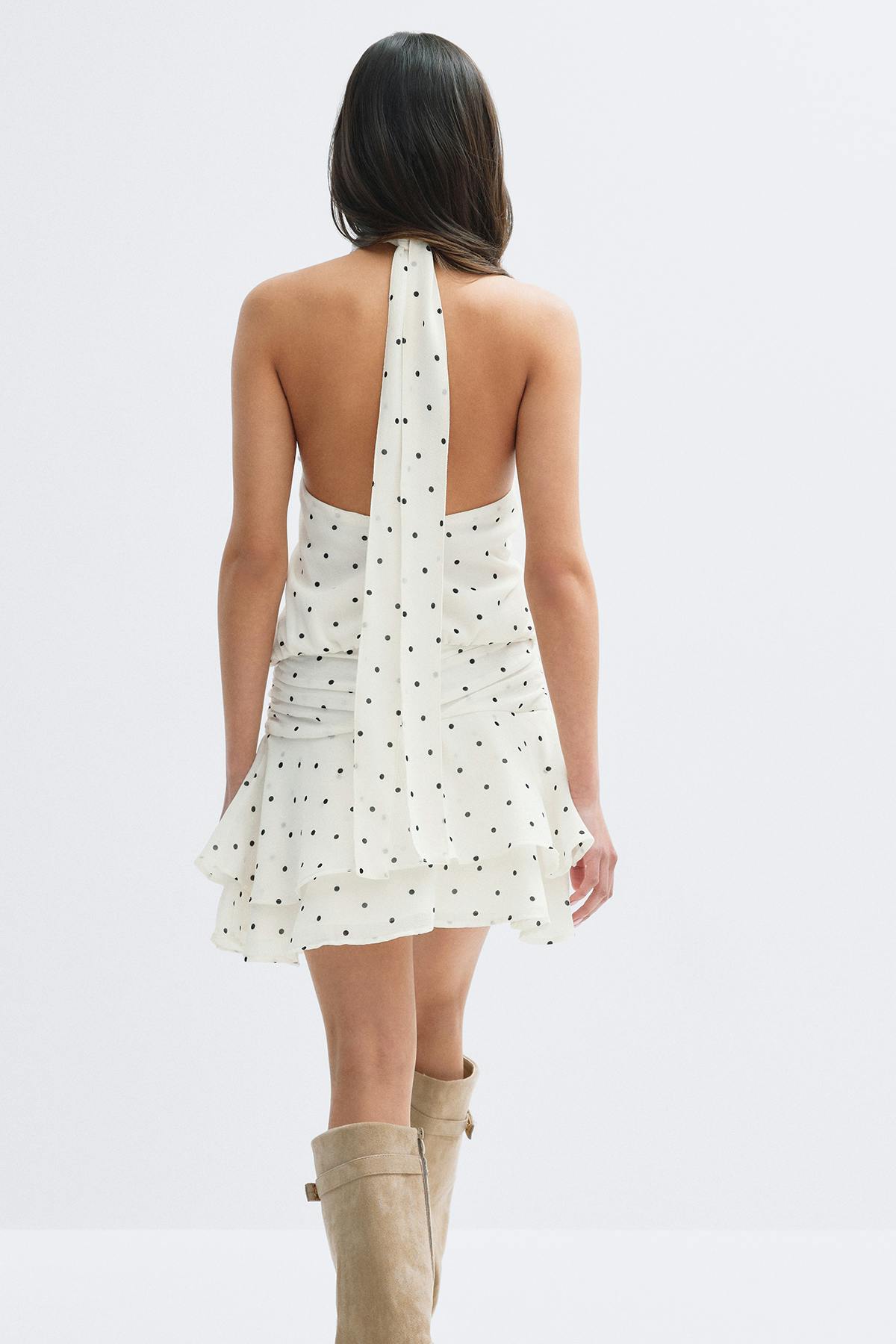 14+ halterneck dress - Black dot