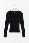 Super stretch scoop neck top - Noir
