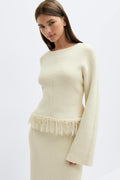 Knitted fringe sweater - Crème