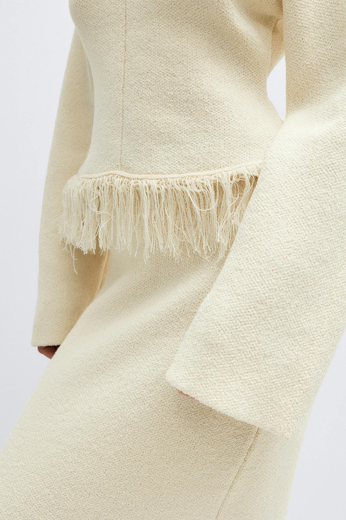 Knitted fringe sweater - Crème