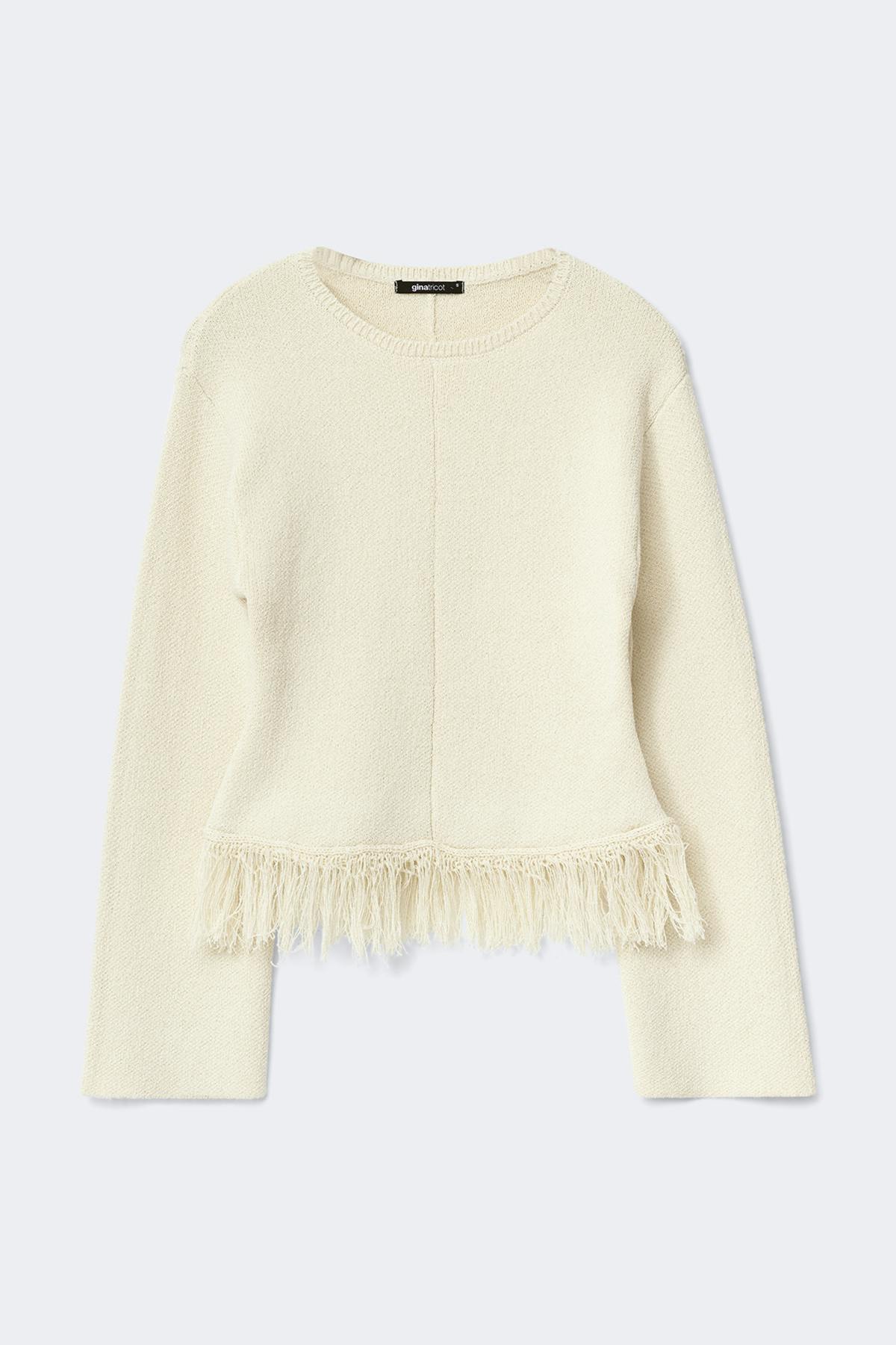 Knitted fringe sweater - Crème