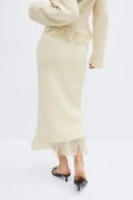Knitted fringe skirt - Crème