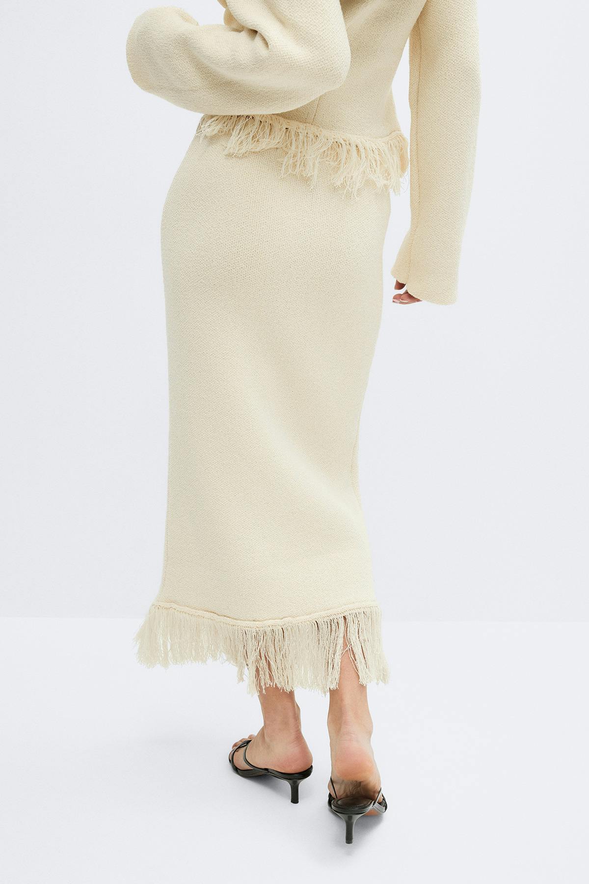 Knitted fringe skirt - Crème