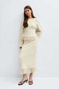 Knitted fringe skirt - Crème