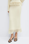 Knitted fringe skirt - Crème