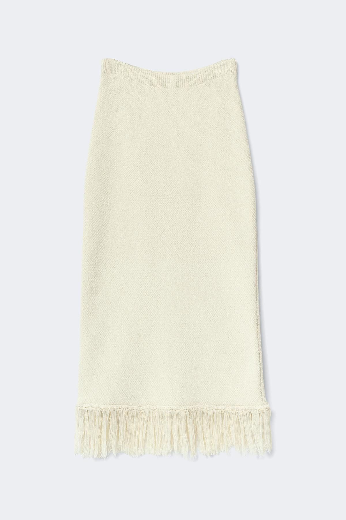 Knitted fringe skirt - Crème