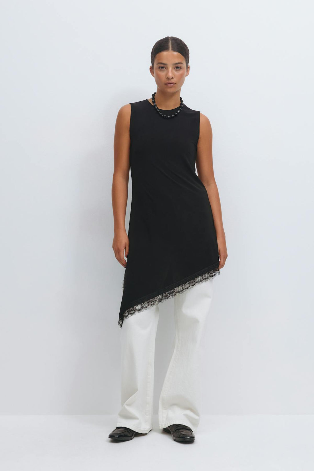 Asymmetric lace detail tunic - Noir