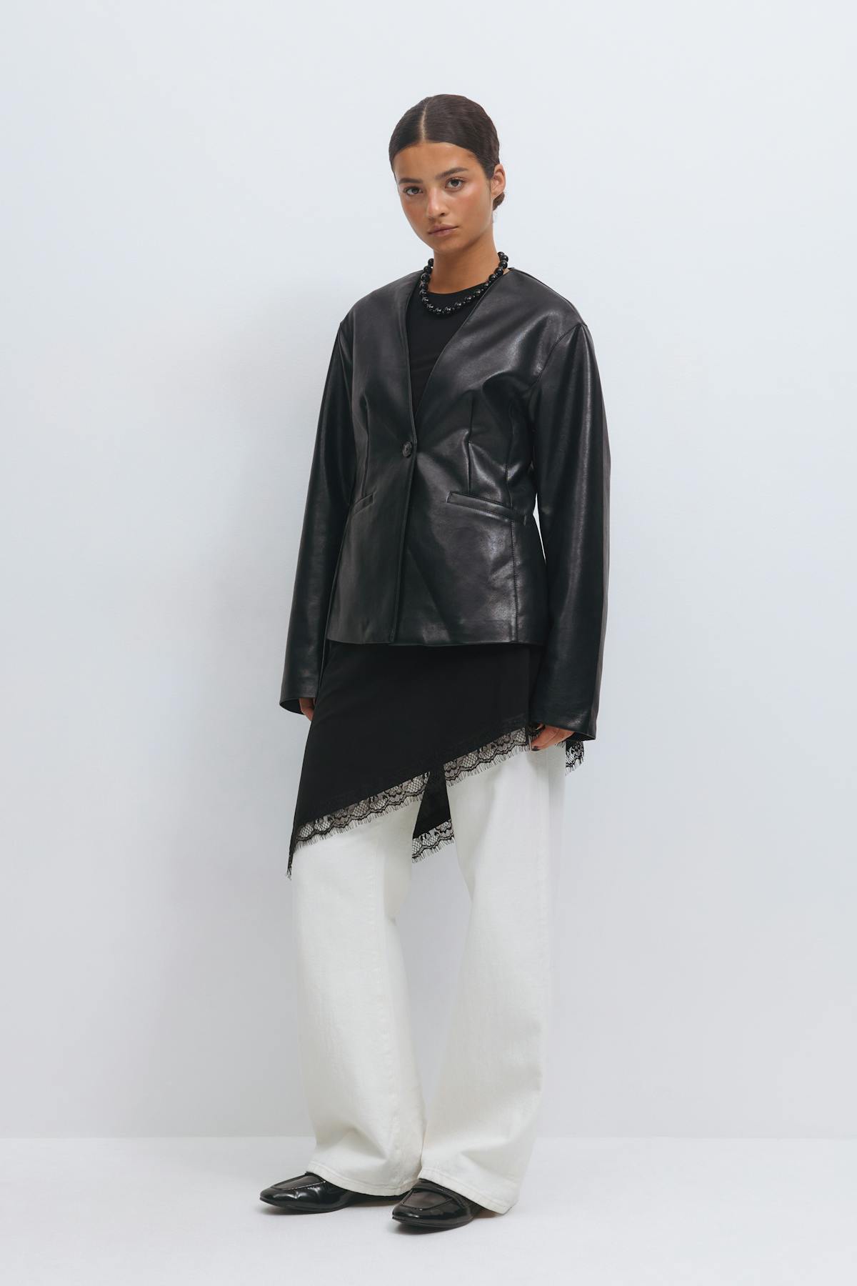 Asymmetric lace detail tunic - Noir