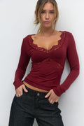 V-neck lace detail top - Navy blazer