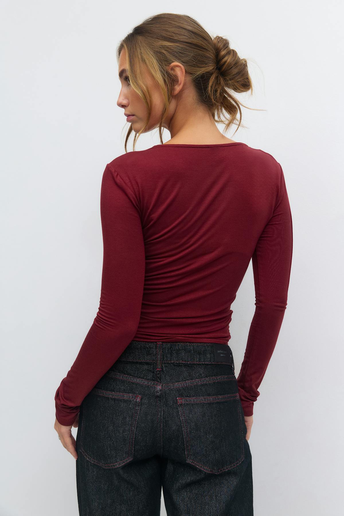 V-neck lace detail top - Navy blazer