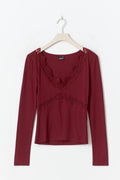 V-neck lace detail top - Navy blazer