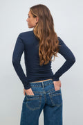 V-neck lace detail top - Noir