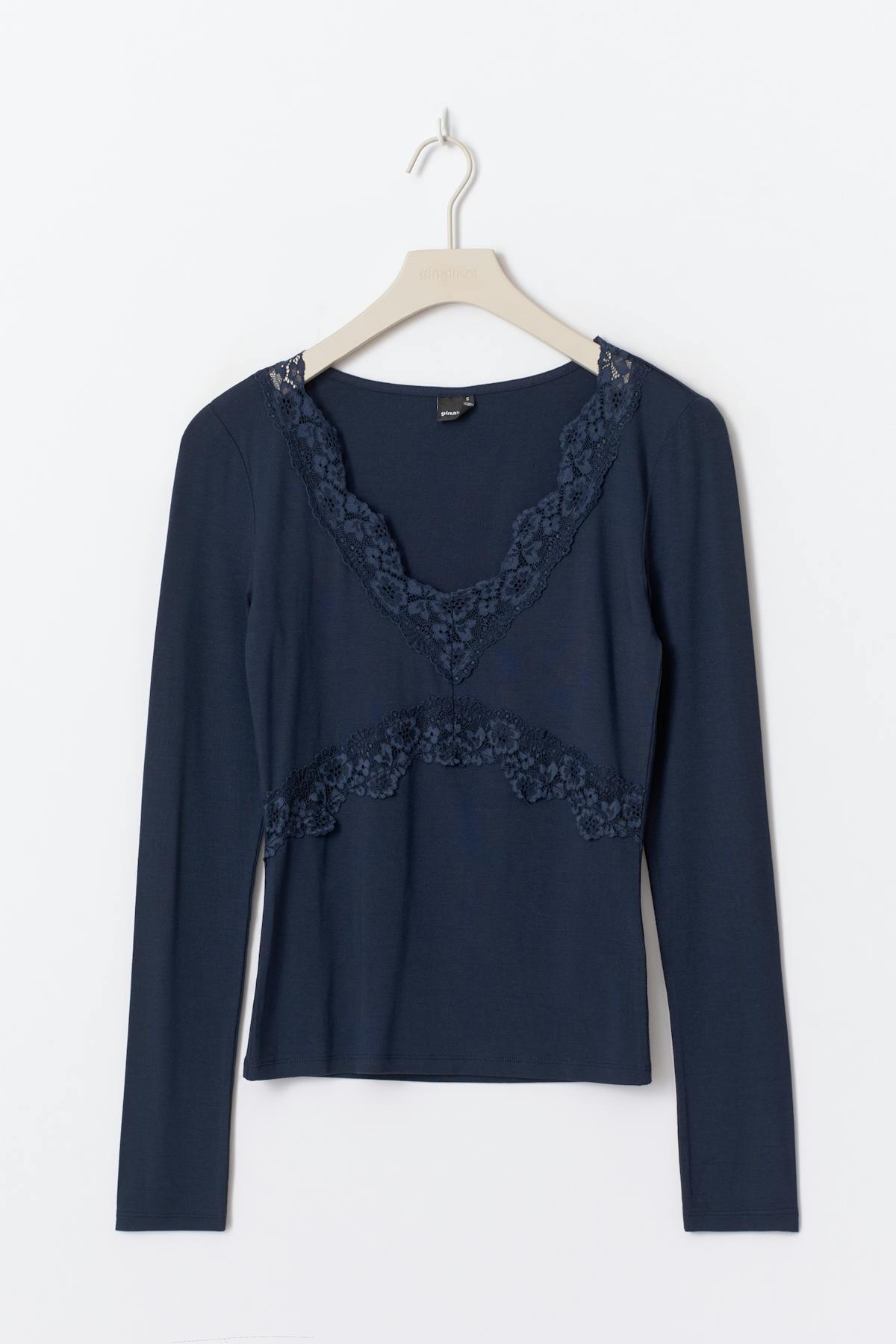 V-neck lace detail top - Navy blazer