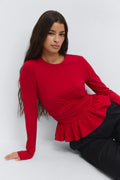 Long sleeve peplum top - Haute red
