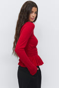 Long sleeve peplum top - Haute red