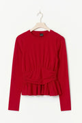 Long sleeve peplum top - Haute red