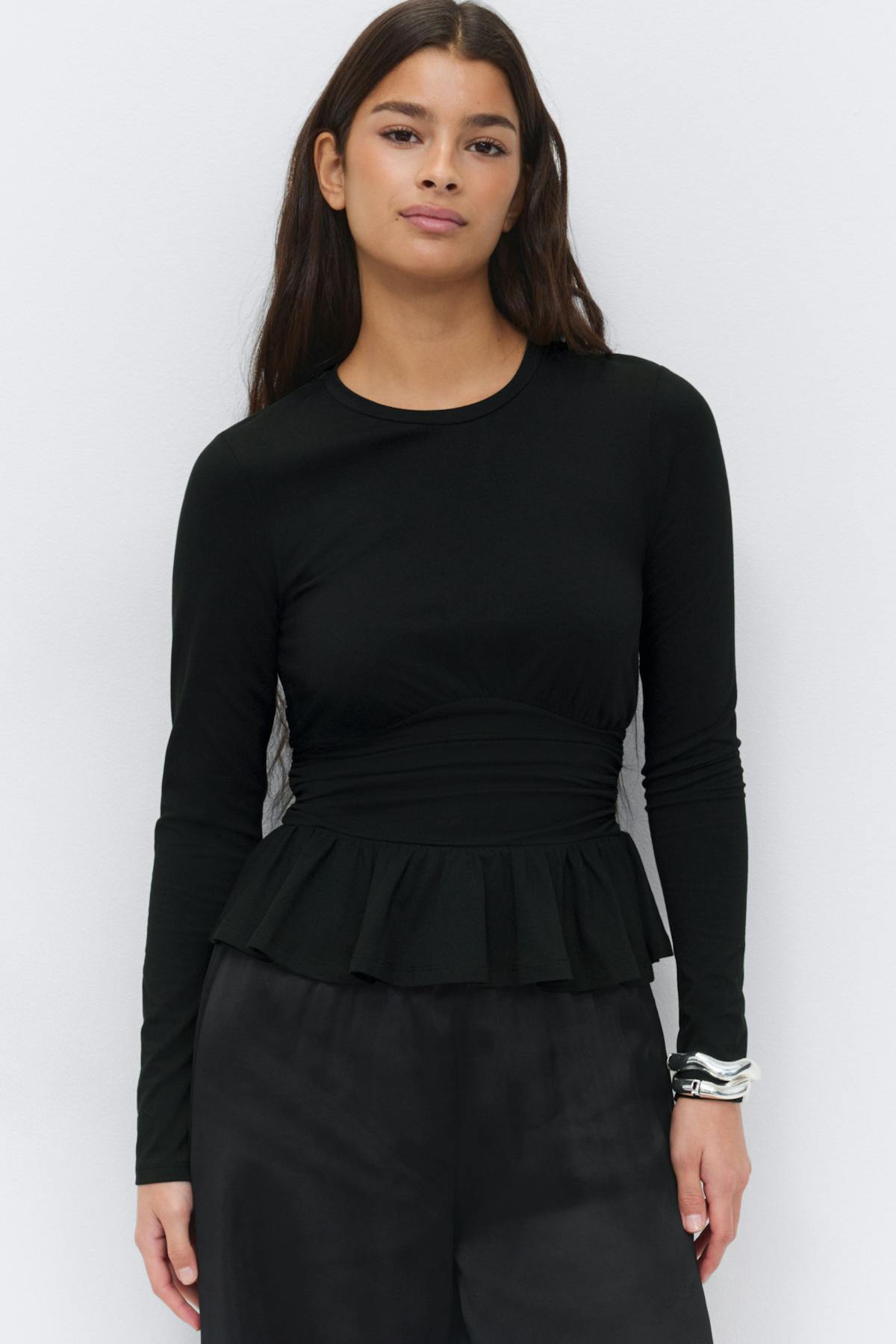 Long sleeve peplum top - Haute red