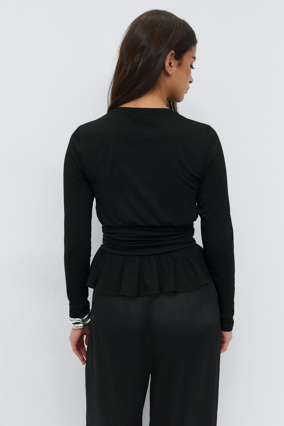 Long sleeve peplum top - Noir