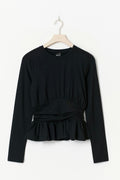 Long sleeve peplum top - Noir