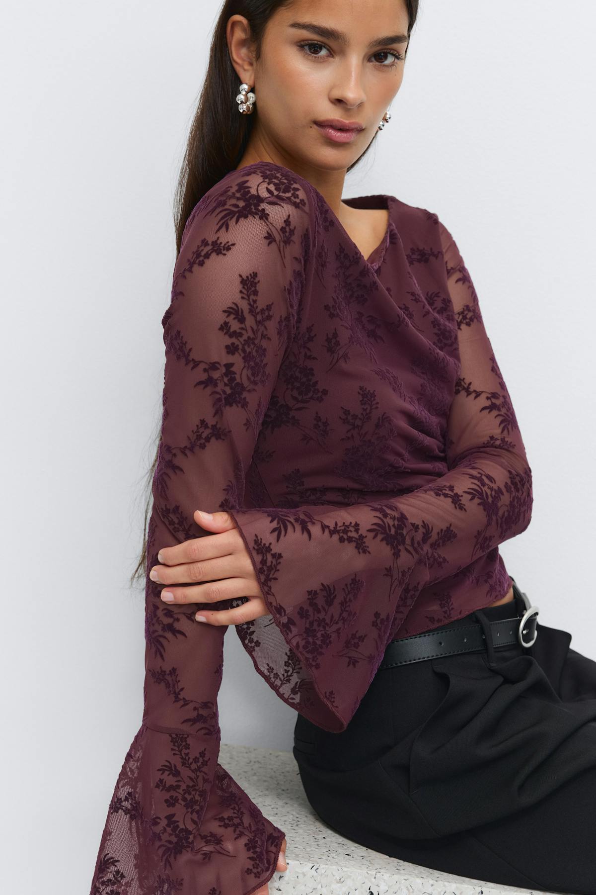Floral flare sleeve top - Wine tasting
