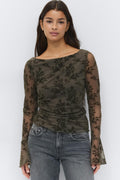Floral flare sleeve top - Noir