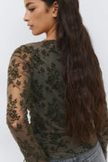 Floral flare sleeve top - Noir
