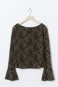 Floral flare sleeve top - Black olive
