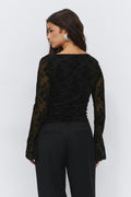 Floral flare sleeve top - Noir