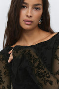 Floral flare sleeve top - Noir