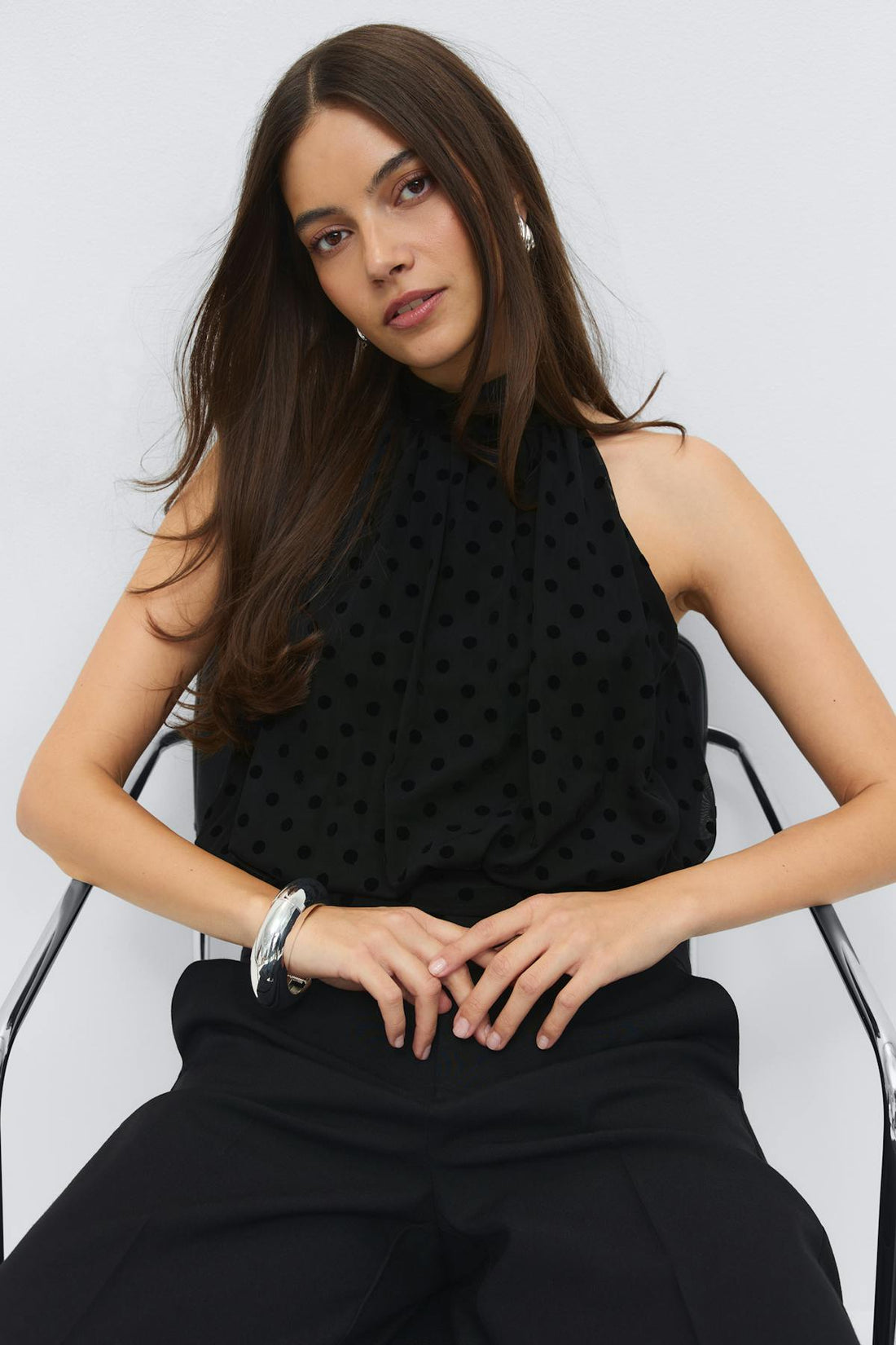Mesh halterneck top - Noir