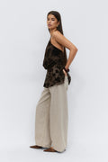 Floral halterneck top - Marron foncé
