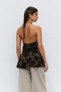 Floral halterneck top - Marron foncé