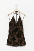 Floral halterneck top - Marron foncé