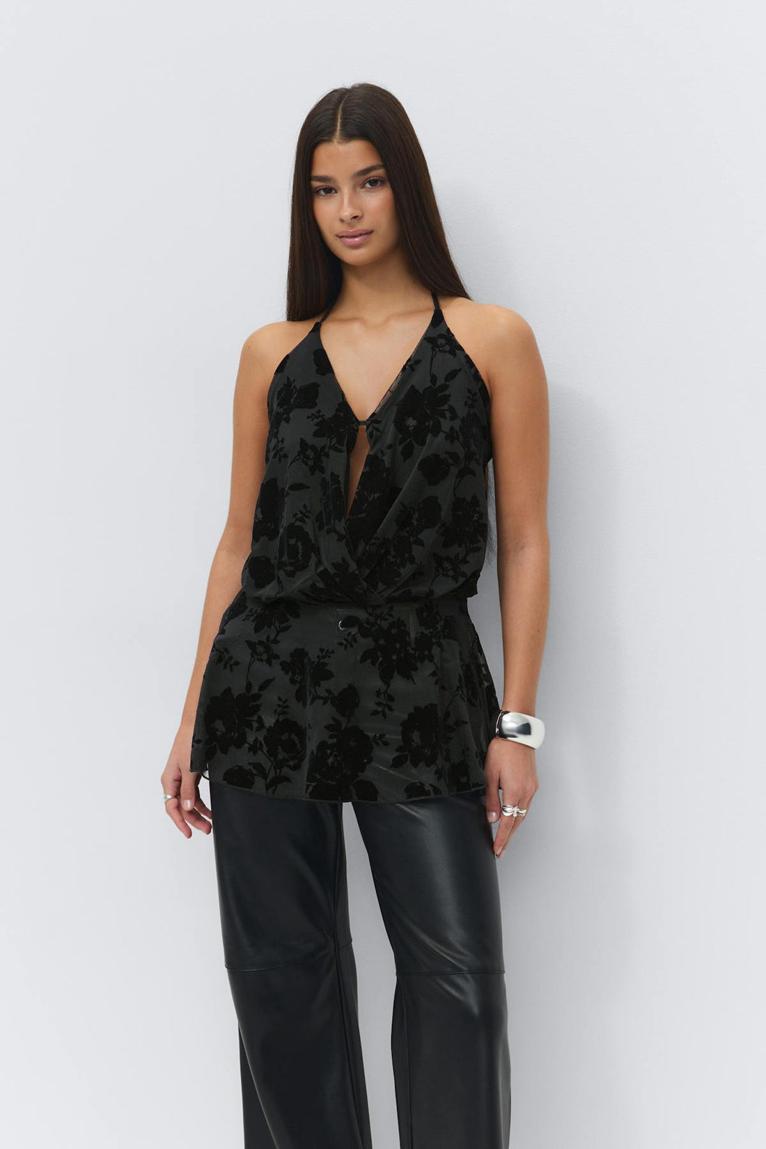 Floral halterneck top - Noir