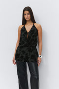 Floral halterneck top - Noir