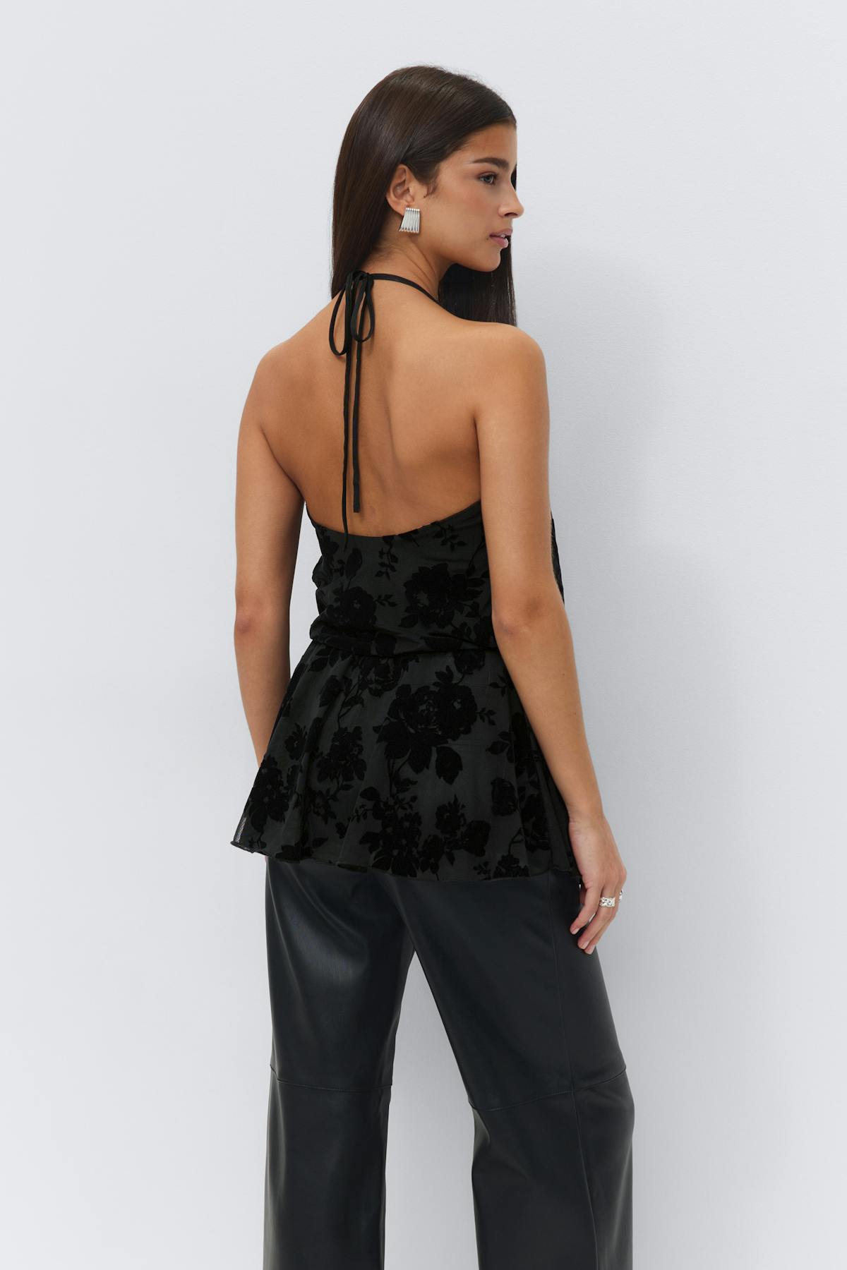 Floral halterneck top - Noir